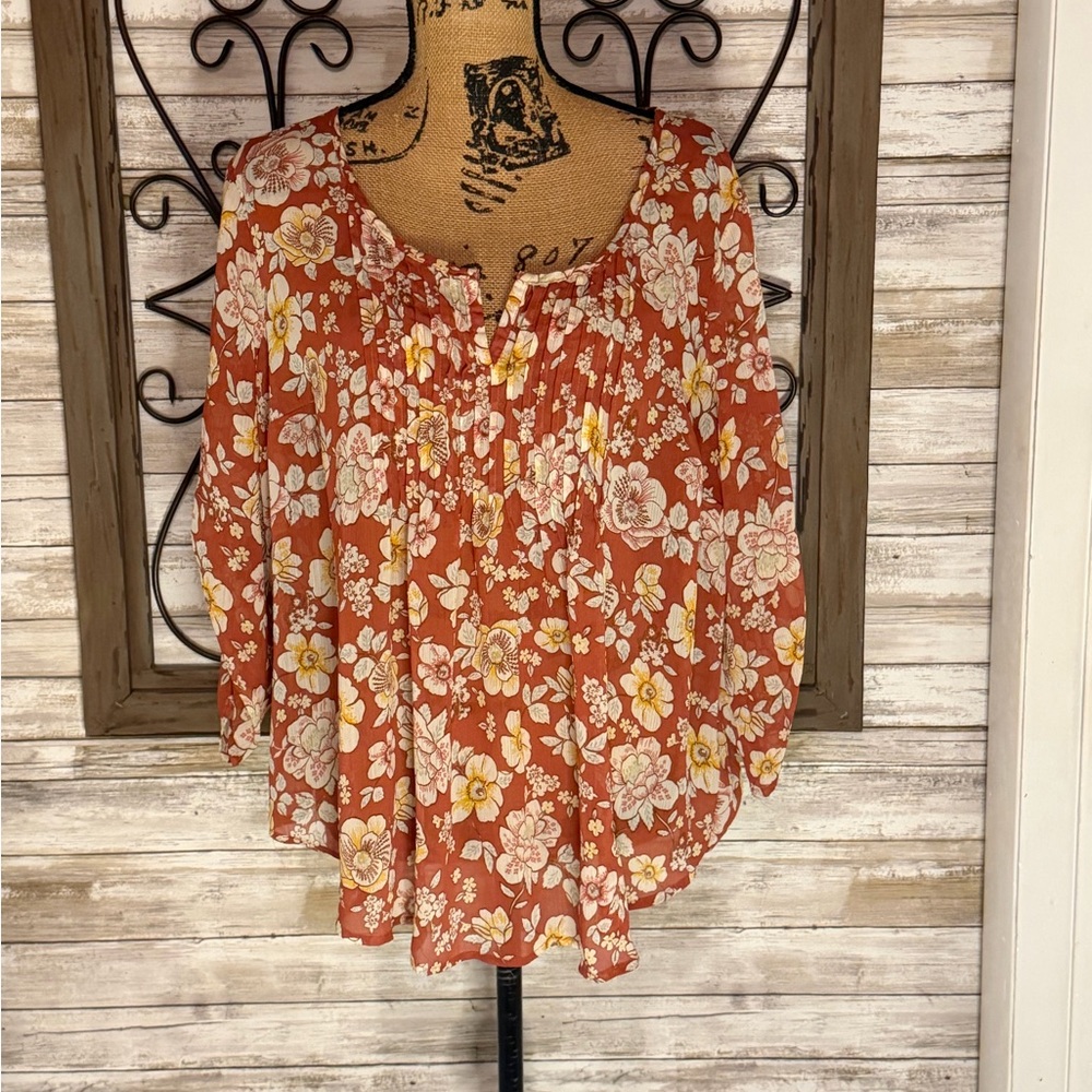 Torrid Floral Blouse - Rust and Cream